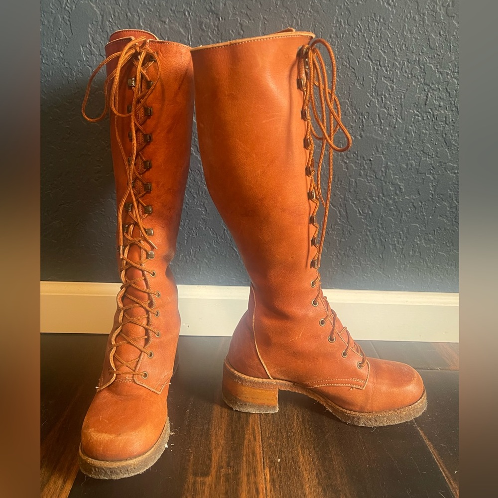 Amazing 1970’s Leather Lace Up Knee High Campus Boots